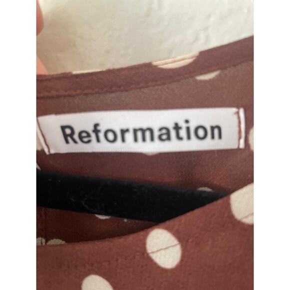 Reformation‎ Doutzen Dress Polka Dot Ruffles Retro Feminine Chocolate Brown 22 - Picture 2 of 10